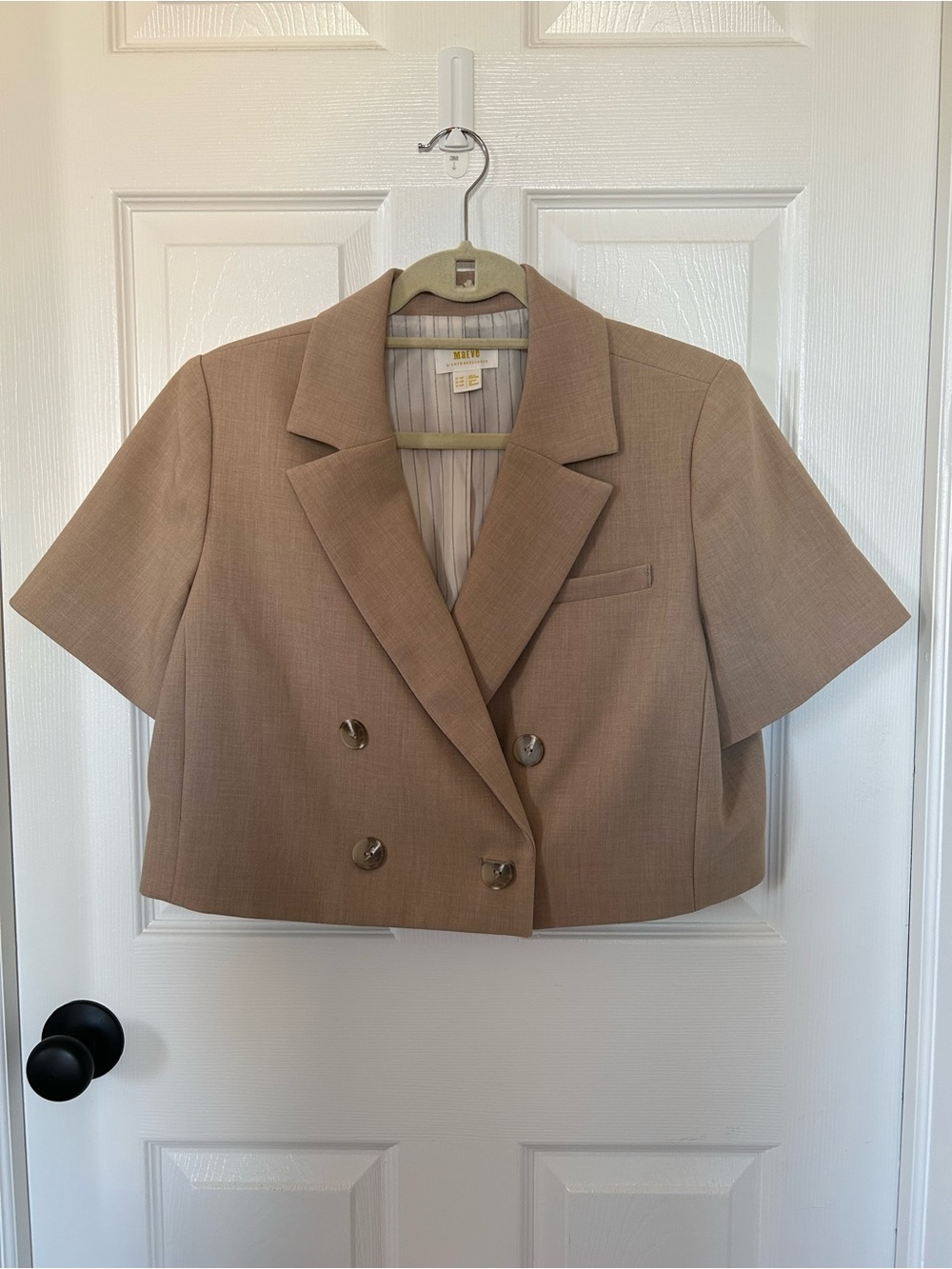 Anthropologie Cropped Double-Breasted Blazer Jacket - Beige